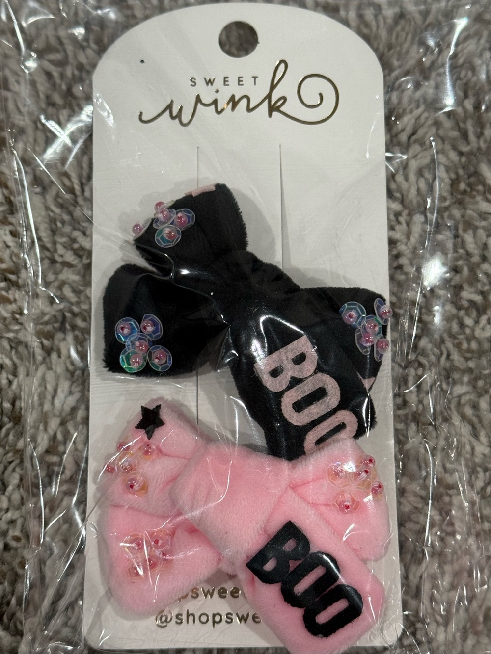 Sweet Wink Kids Hair Bow Set - Black & Pink 'BOO' Embellished Bows